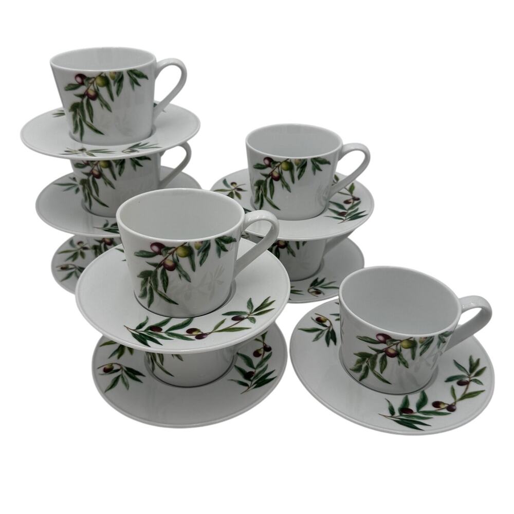 Pottery Barn Monique Lhuillier Olive Orchard 4 Cups and 4 Saucers